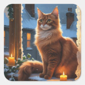 Sticker Carré Abyssinian Cat With Christmas Lights Holiday (Devant)