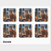 Sticker Carré Abyssinian Cat With Christmas Lights Holiday (Feuille)