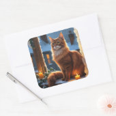 Sticker Carré Abyssinian Cat With Christmas Lights Holiday (Enveloppe)