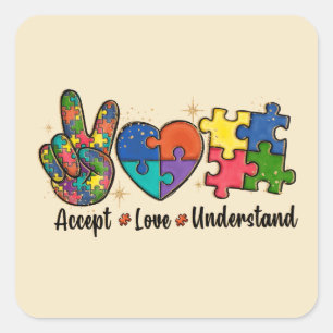 Sticker Carré Accepter l'amour comprendre - Coeur de Sensibilisa
