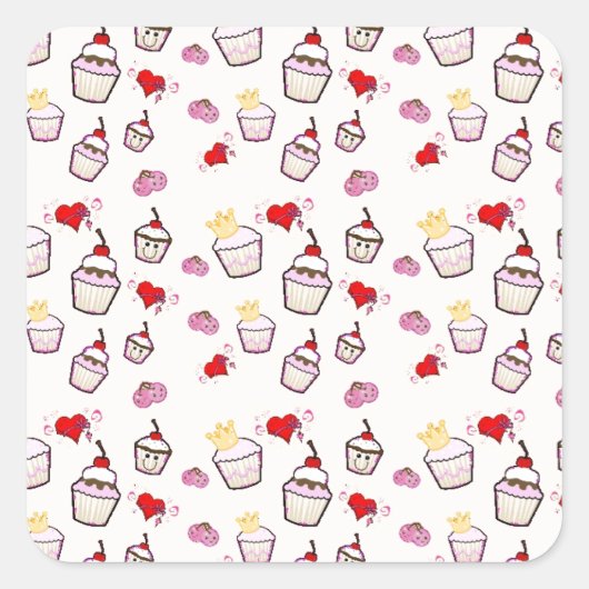 Sticker Carré Accessoires Motifs Kawaii Cupcakes (Devant)