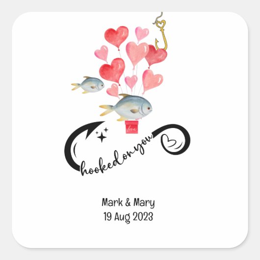 Sticker Carré Accompagné sur vous les amateurs de pêche Mariage  (Devant)