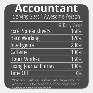 Sticker Carré Accountant Nutrition Fact, Nutrition Facts