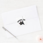 Sticker Carré Accroché : Corde de fixation de chats noirs (Enveloppe)