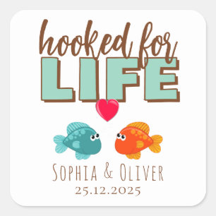 Sticker Carré Accroché Pour la Vie, Poisson Amoureux, Personnali