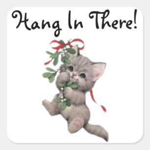 Sticker Carré Accrochez-Vous Là Mistletoe Kitten