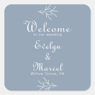 Sticker Carré Accueil du Mariage bleu poussiéreux minimal