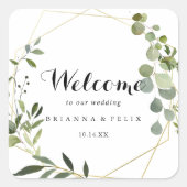 Sticker Carré Accueil Mariage vert Tropical Géométrique Or (Devant)