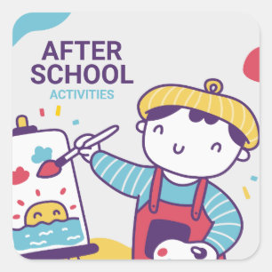 Sticker Carré Activités Après L'École Étiquettes, Retour À L'Éco