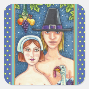 STICKER CARRÉ ADAM & EVE PILGRIMS, BIBLICAL WHIMSY MERCI