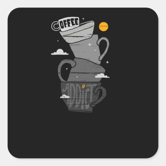 Sticker Carré Addict au café (Devant)