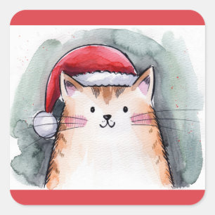 Sticker Carré Adhésifs Carrés Chat Mignon avec Chapeau de Père N