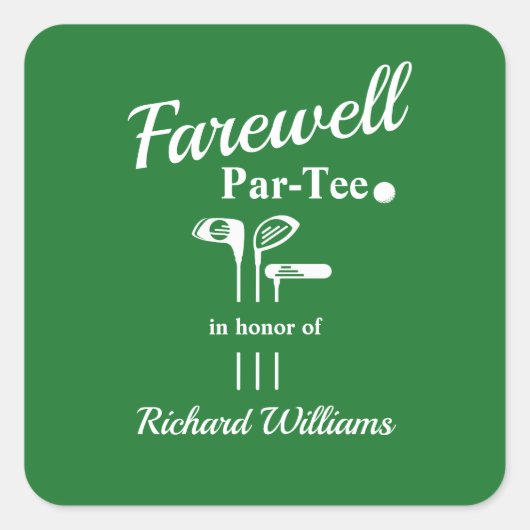 Sticker Carré Adieu Retraite Golf Clubs Theme Par Tee (Devant)