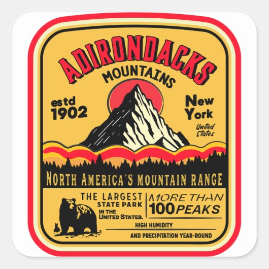 Sticker Carré Adirondack Mountains (ADK) Aged Look (Devant)