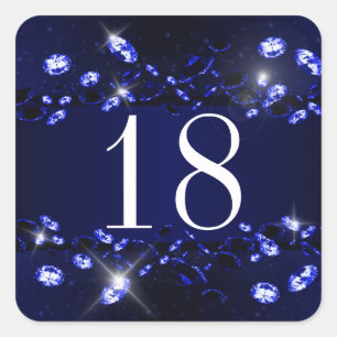 Sticker Carré Ado 18e anniversaire Bleu noir brillant Diamant