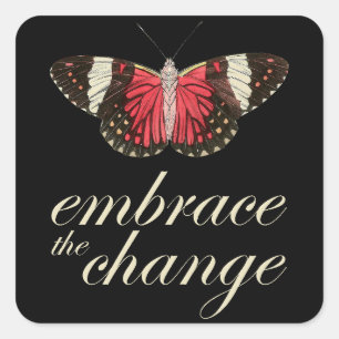 Sticker Carré Adoptez le changement - Papillon rose