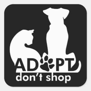Sticker Carré Adoptez Ne pas Acheter Chien Chat Blanc
