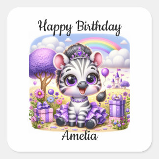 Sticker Carré Adorable anniversaire Zebra dans un Tiara