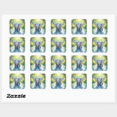 Sticker Carré Adorable Baby Elephant and Reflection (Feuille)