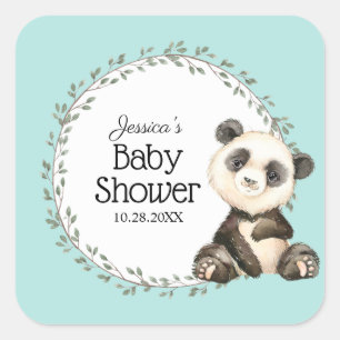 Sticker Carré Adorable Baby shower d'ours Panda