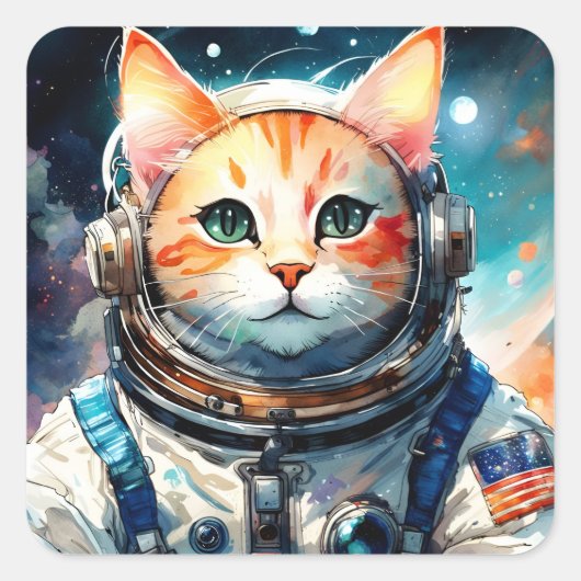 Sticker Carré Adorable Chat d'astronaute américain (Devant)