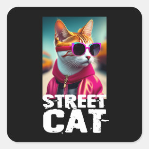 Sticker Carré Adorable Chat mignon en costume rose