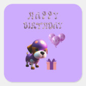 Sticker Carré Adorable Chien mignon Fête d'anniversaire pour enf (Devant)