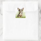 Sticker Carré Adorable Chihuahua Noir, Tan & Blanc (Sac)