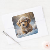 Sticker Carré adorable chiot de Noël dans une nuit de neige (Enveloppe)