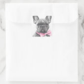 Sticker Carré Adorable chiot français bulldog avec un arc rose (Sac)