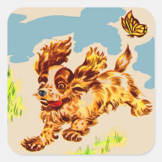 Sticker Carré adorable cocker spaniel chiot sur la course (Devant)