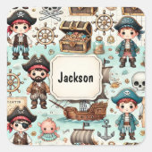 Sticker Carré Adorable Enfants À Thème Pirate (Devant)