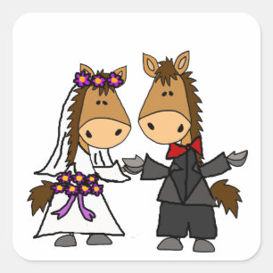 Sticker Carré Adorable Épouse de cheval et Mariage de chambre