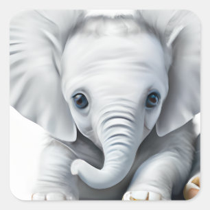 Sticker Carré adorable Grey Baby Elephant