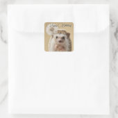 Sticker Carré Adorable Hérisson tenant un Dandelion (Sac)