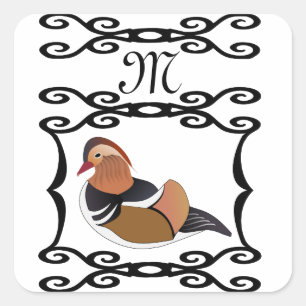 Sticker Carré Adorable Mandarin Canard Monogramme de dessin