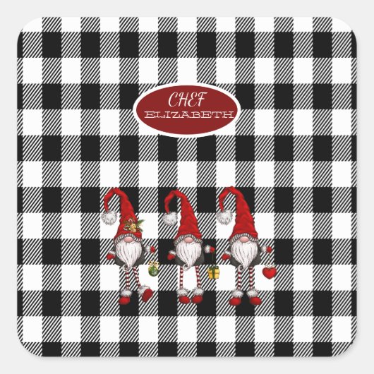 Sticker Carré Adorable Mignonne Gnomes Buffalo Plaid (Devant)