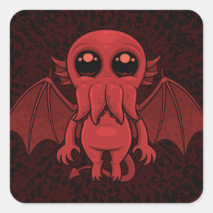Sticker Carré Adorable Monstre de la mer de Cthulhu Rouge