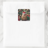 Sticker Carré Adorable Noël Capybara, (Sac)