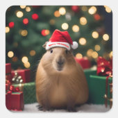 Sticker Carré Adorable Noël Capybara, (Devant)