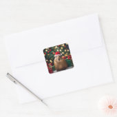 Sticker Carré Adorable Noël Capybara, (Enveloppe)