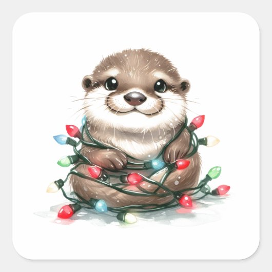 Sticker Carré adorable Otter de Noël (Devant)