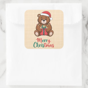 Sticker Carré Adorable ours de noël - Merry Christmas