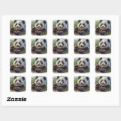 Sticker Carré Adorable Ours De Panda Mangeant Bambou (Feuille)