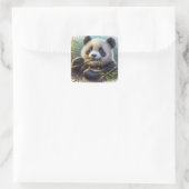 Sticker Carré Adorable Ours De Panda Mangeant Bambou (Sac)