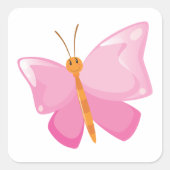 Sticker Carré adorable Papillon de dessin rose (Devant)