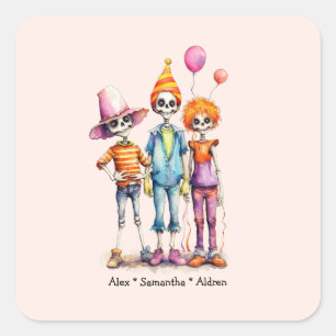 Sticker Carré Adorable Pastel Zombie Trio - Jolie Halloween (3)