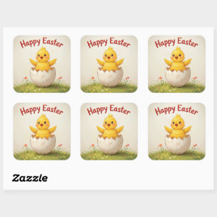 Sticker Carré Adorable Poussette de Pâques en Oeuf mignonne Joye