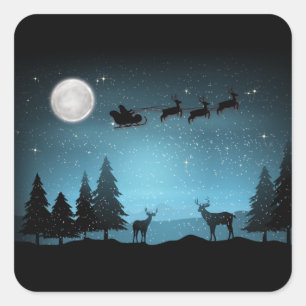 Sticker Carré Adorable Rindeer La Nuit