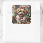 Sticker Carré Adorable Shih Tzu Dog in Christmas Mug Cozy Art (Sac)